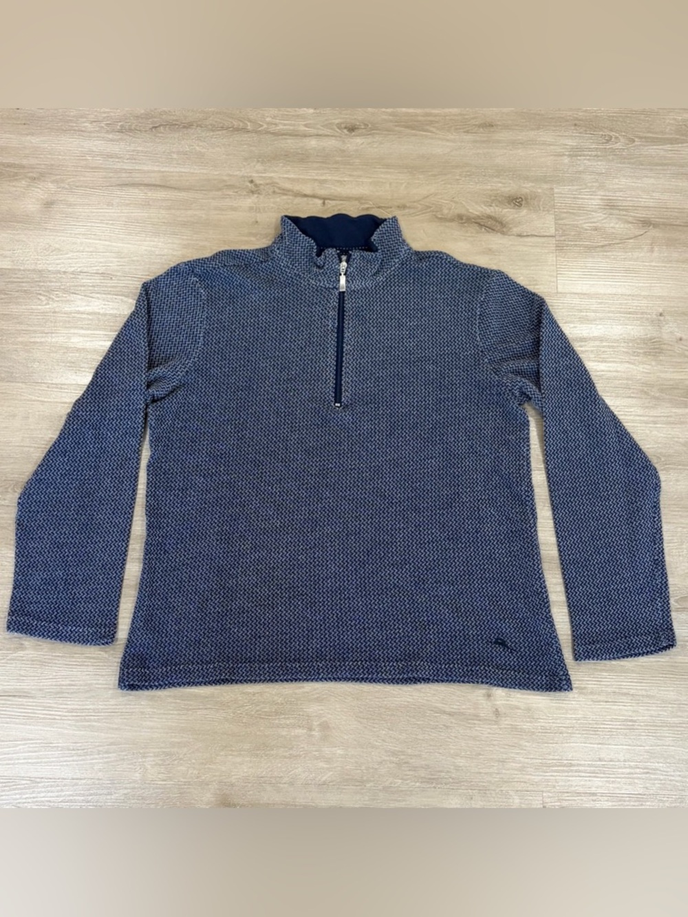 Tommy Bahama Sweater Mens Large Blue Textured Knit 1/4 Quarter Zip Pullover
